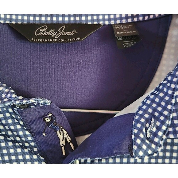 Bobby Jones Performance Golf Polo Shirt Men's Navy White Gingham Print Sz XL - Picture 7 of 13